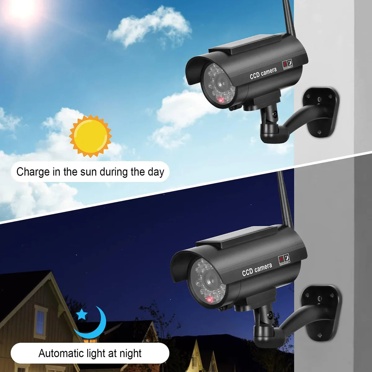Solar Powered Fake Security Camera, Bullet Dummy Security Camera Simulated Surveillance System with Red Flashing Light