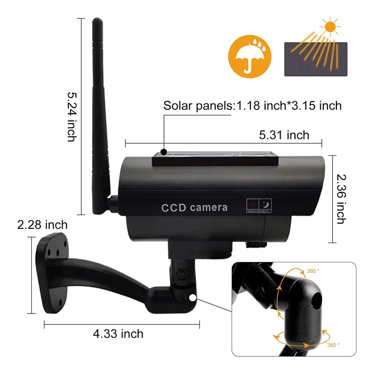 Solar Powered Fake Security Camera, Bullet Dummy Security Camera Simulated Surveillance System with Red Flashing Light