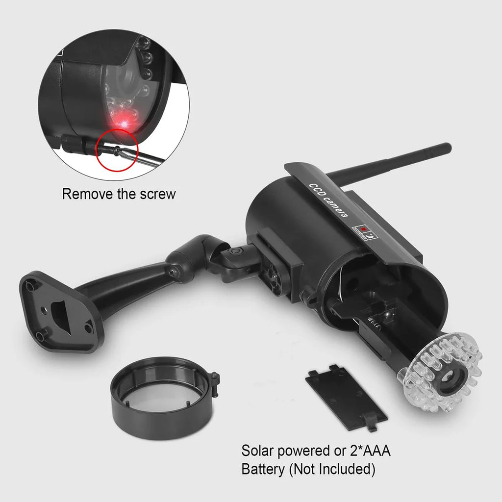 Solar Powered Fake Security Camera, Bullet Dummy Security Camera Simulated Surveillance System with Red Flashing Light