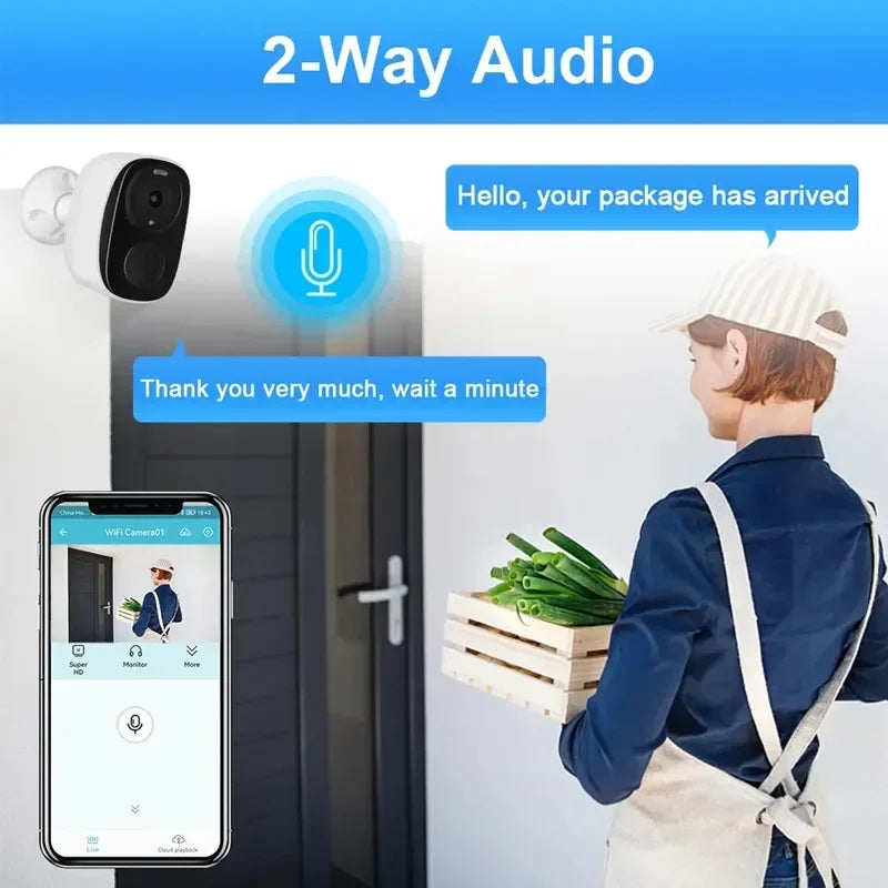 Wireless Outdoor Security Camera, 2K, 3MP, Battery Powered, WiFi, Spotlight Siren, 2-Way Audio, Waterproof
